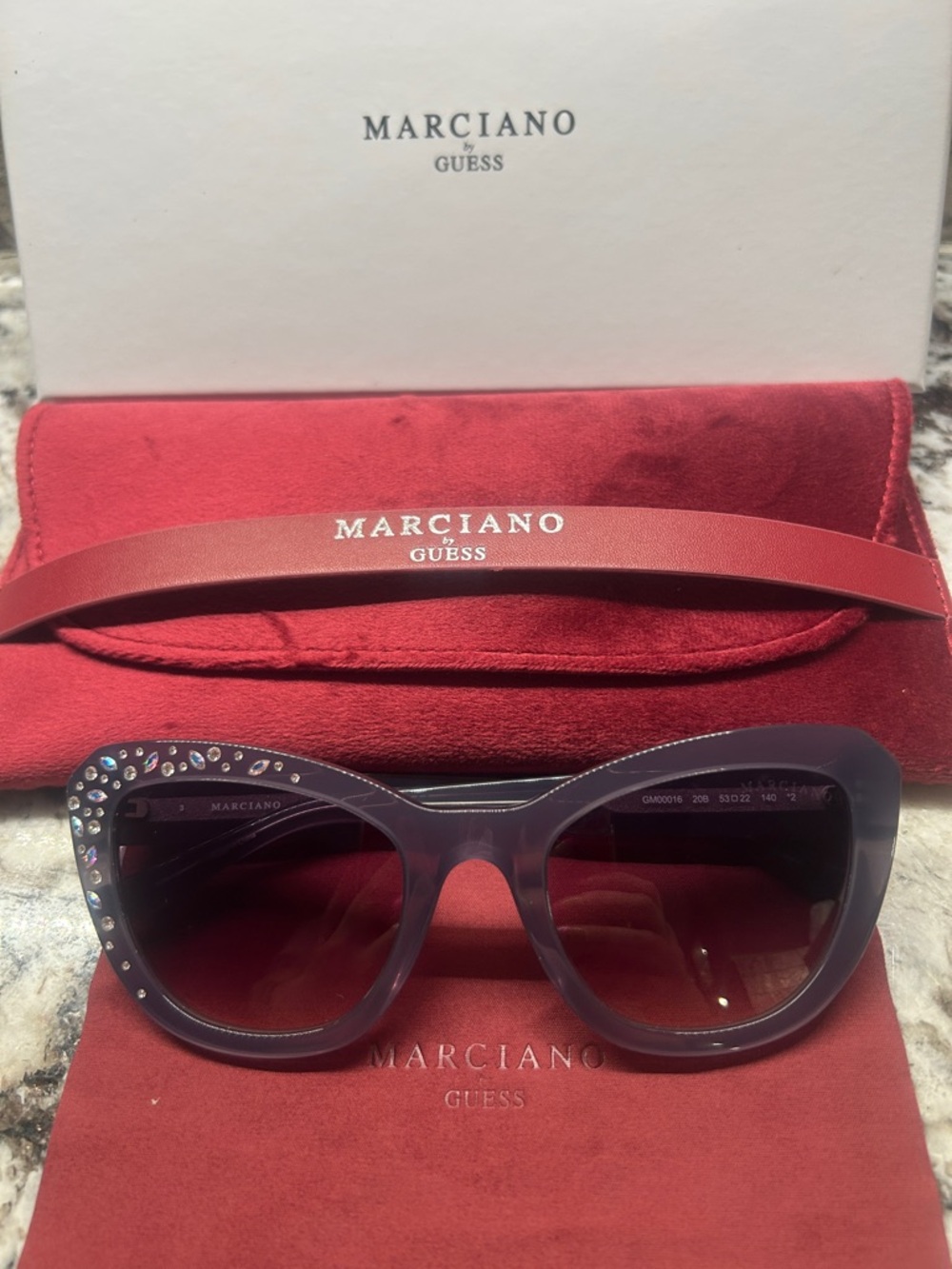Marciano Gray by Guess Cat-Eye Sunglasses with Crystal Accents NEW